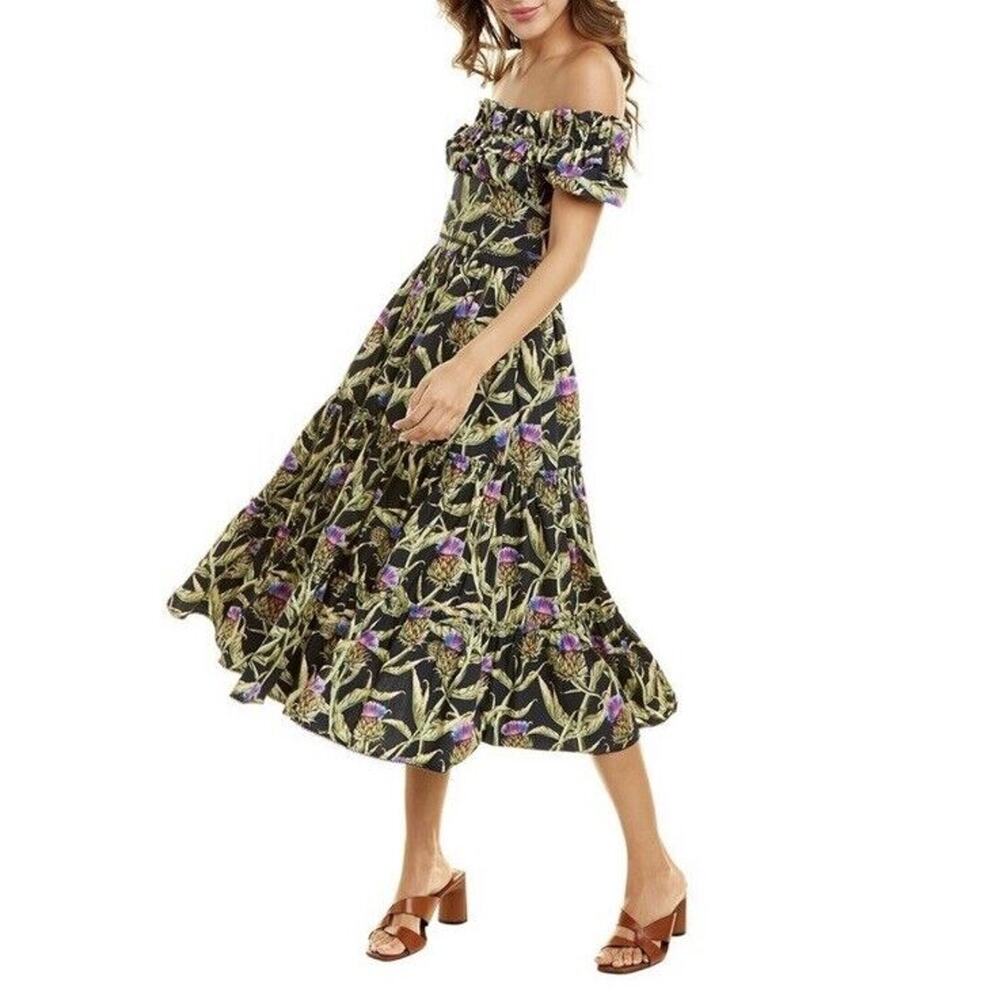 Agua Bendita Banana Women’s Sz Small Multicolor Off The Shoulder Midi Dress